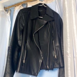 MOTO LEATHER JACKET W LACE TRIM PETITE!